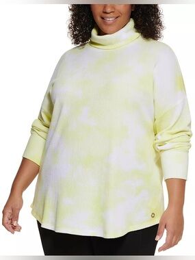 New Calvin Klein Performance Tie Dye Top Waffle Knit Turtleneck Size 2X